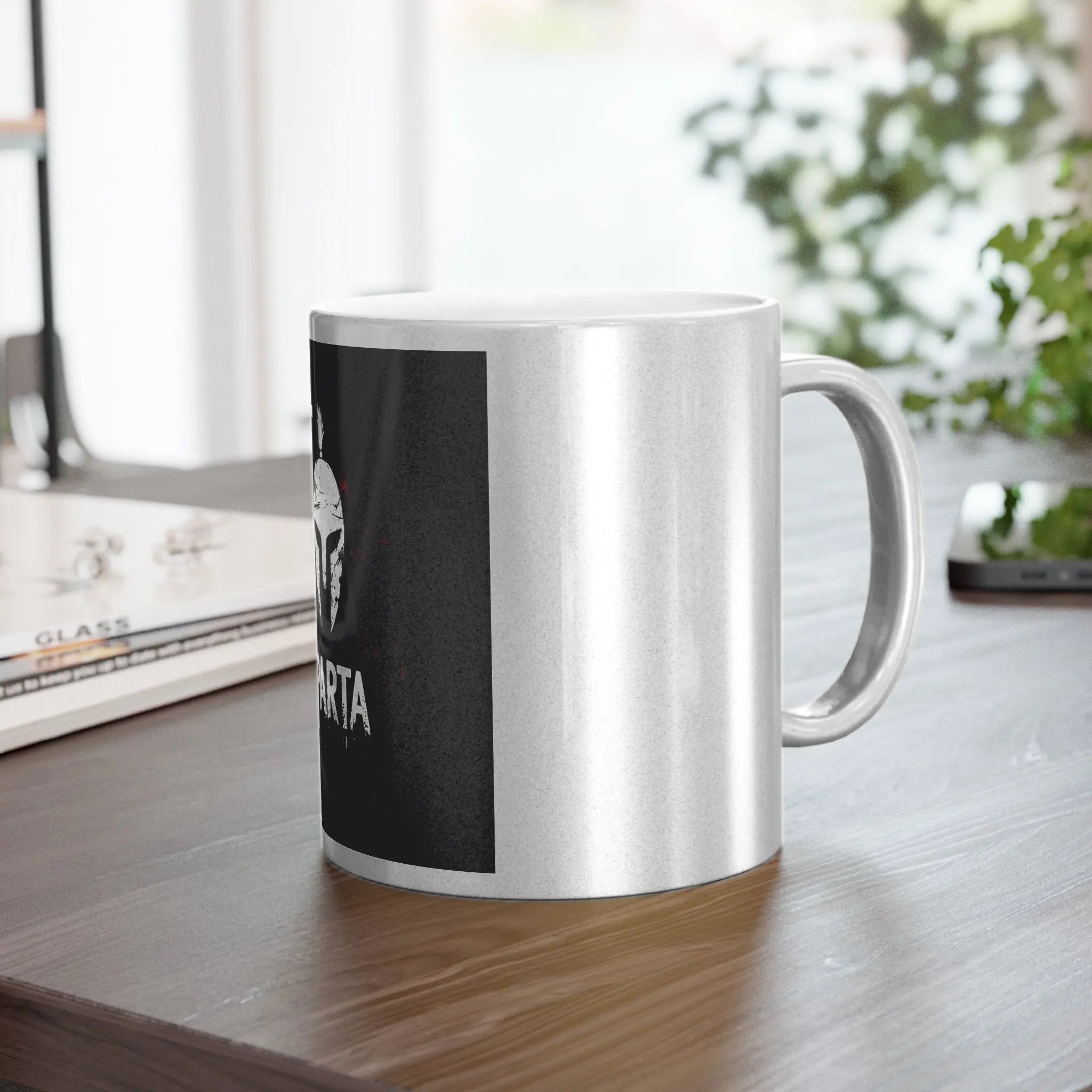 Sparta Spartan Warrior Metallic Mug - Silver/Gold Coffee Cup Printify